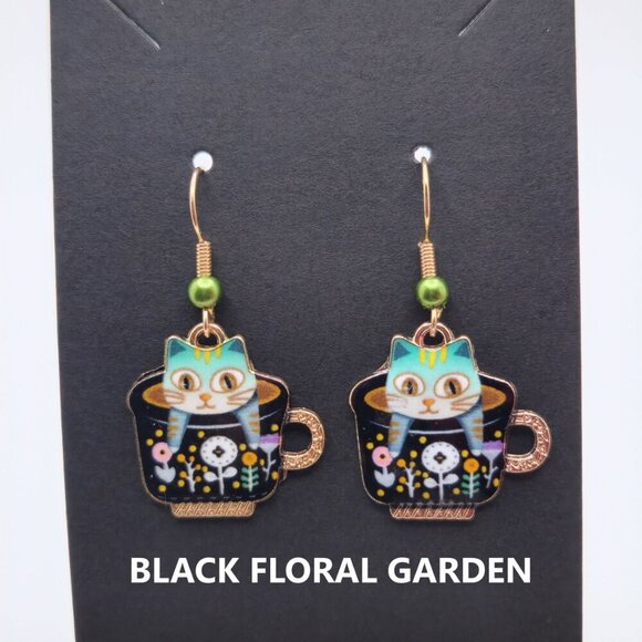 Butterfly Romance Ginger Cat Victorian Teacup Earrings – Handmade & Customizable - Picture 10 of 14